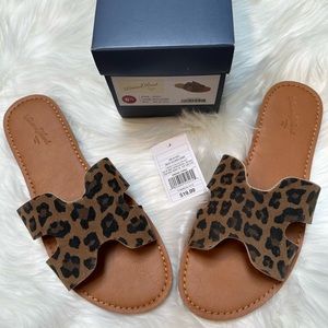 Leopard Print Cut-Out Jenny Slide Sandals